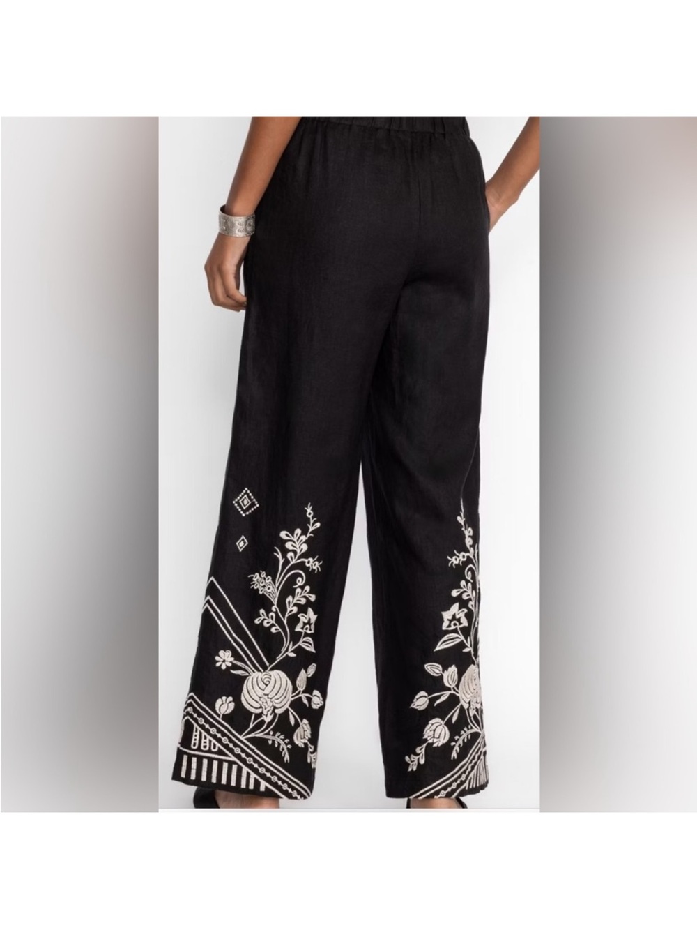 Johnny Was Workshop Pants Womens M Black Embroidered Linen Wide Leg NWT - Picture 2 of 16